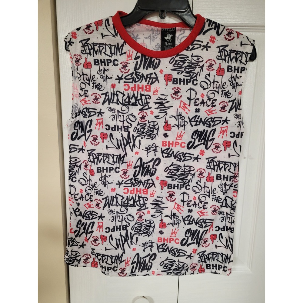 Beverly Hills Polo Club Kids Y2K Graffiti SkaterStreetwear  Muscle T White 16/18